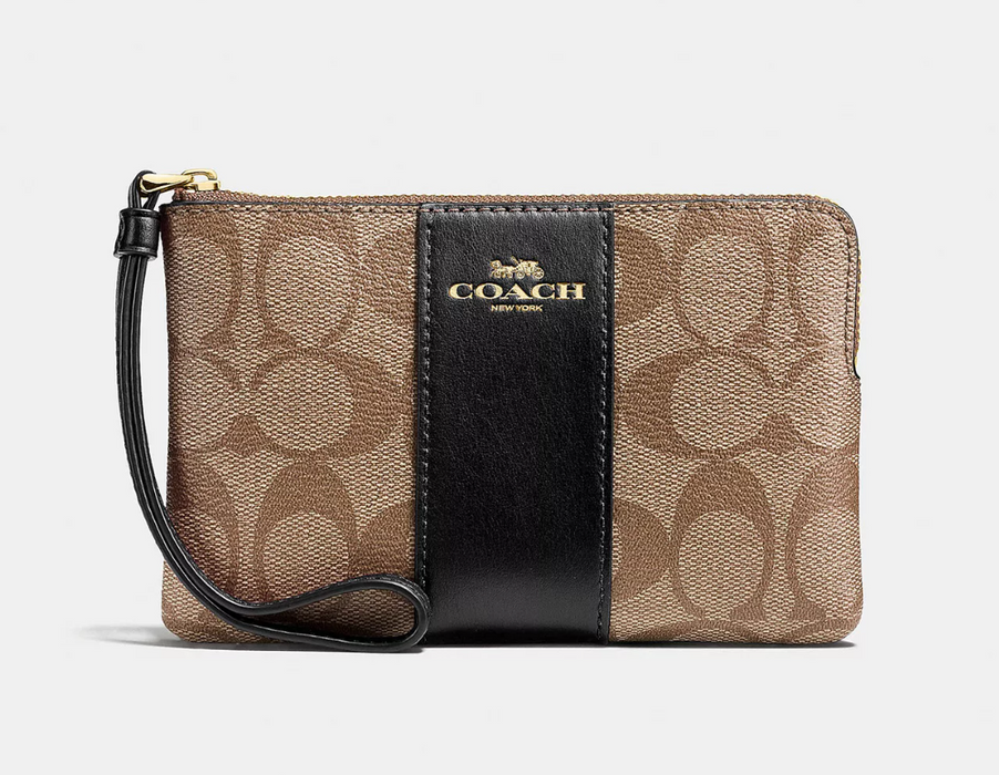 Coach Corner Zip Wristlet in Signature Coated Canvas F58035