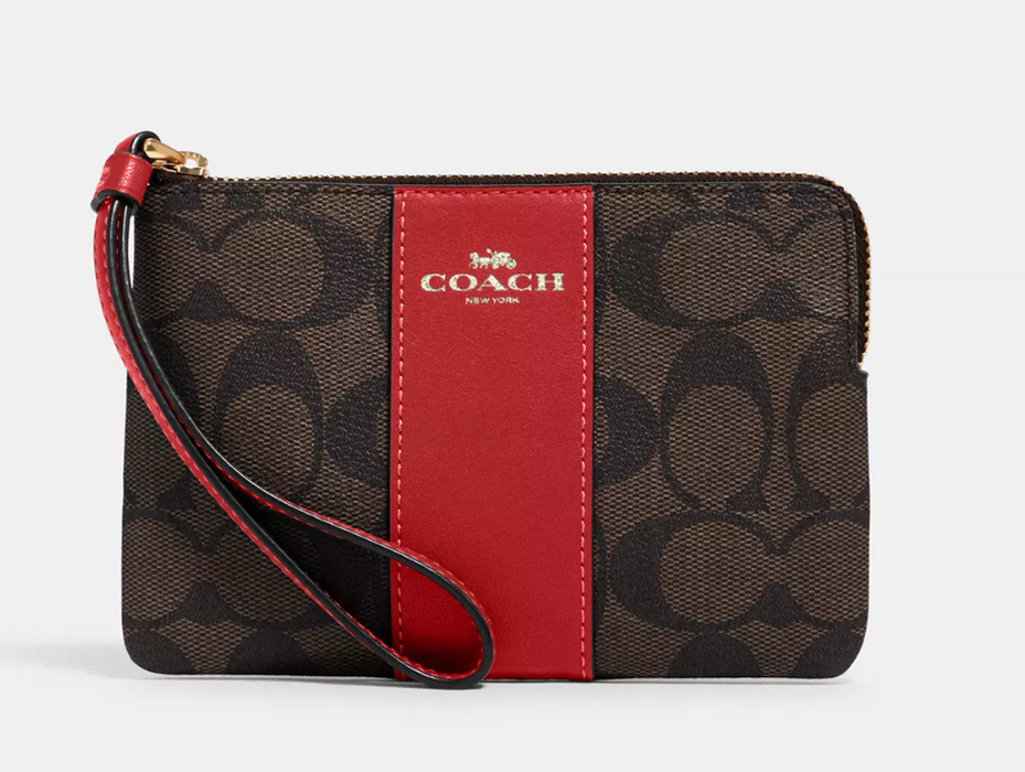 Coach Corner Zip Wristlet in Signature Coated Canvas F58035