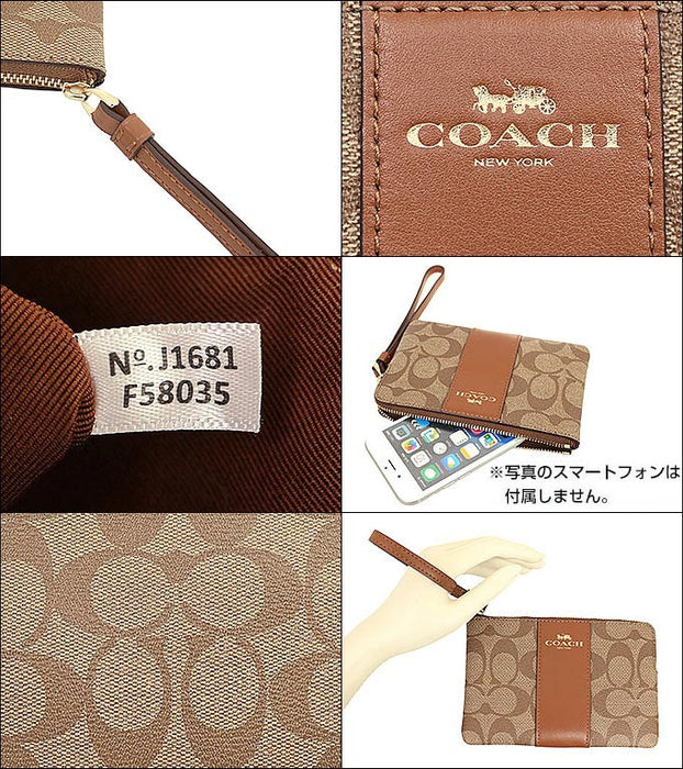 Coach Corner Zip Wristlet in Signature Coated Canvas F58035