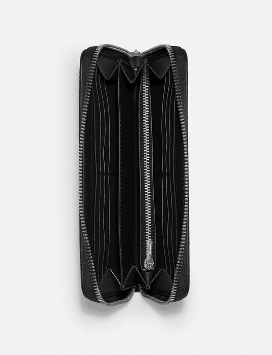 Coach Women's Long Zip Around Wallet In Signature Canvas, Black Smoke - Black, Zippered Wallet
