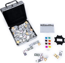 Load image into Gallery viewer, Cardinal&#39;s Mexican Train Dominoes Family Board Game w Aluminum Carry Case NEW
