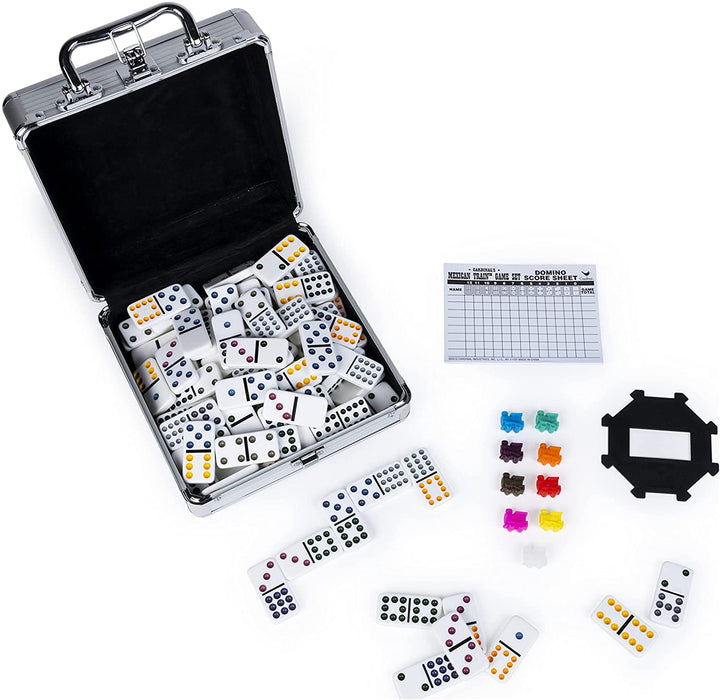 Cardinal's Mexican Train Dominoes Family Board Game w Aluminum Carry Case NEW