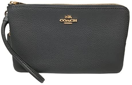 Coach F16109 Signature PVC Large Double Zip Wristlet Purse Navy