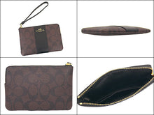 Load image into Gallery viewer, Coach Corner Zip Wristlet in Signature Coated Canvas Brown/Black F58035
