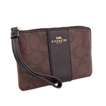 Load image into Gallery viewer, Coach Corner Zip Wristlet in Signature Coated Canvas Brown/Black F58035
