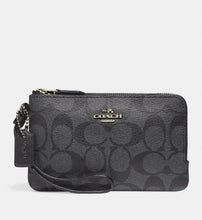 Load image into Gallery viewer, COACH Signature PVC Double Corner Zip Black/Smoke F87591
