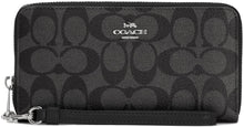 Load image into Gallery viewer, Coach Women&#39;s Long Zip Around Wallet In Signature Canvas, Black Smoke - Black, Zippered Wallet
