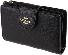 Load image into Gallery viewer, COACH Medium Leather Corner Zip Wallet in Black - Gold Style 6390
