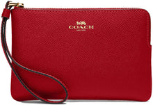 Load image into Gallery viewer, Coach Signature PVC and Leather Corner Zip Wristlet, Red, Medium
